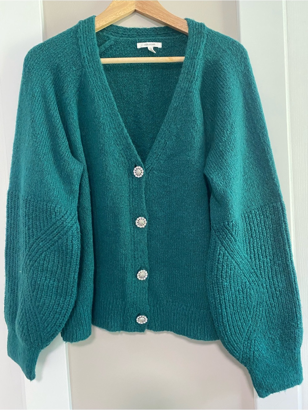 Maurices Teal Balloon Sleeve Button-Front Cardigan